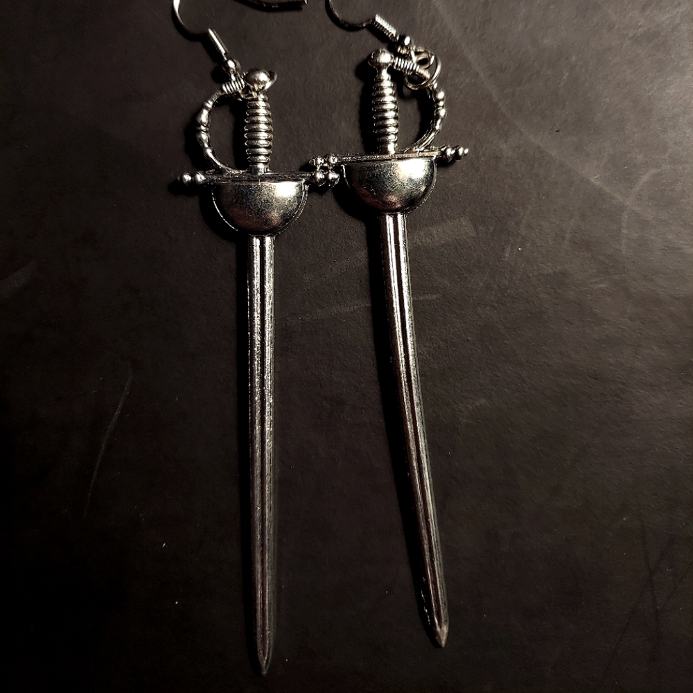 Handmade 4 inch Silver Stainless Steel Pirate Sword Earrings